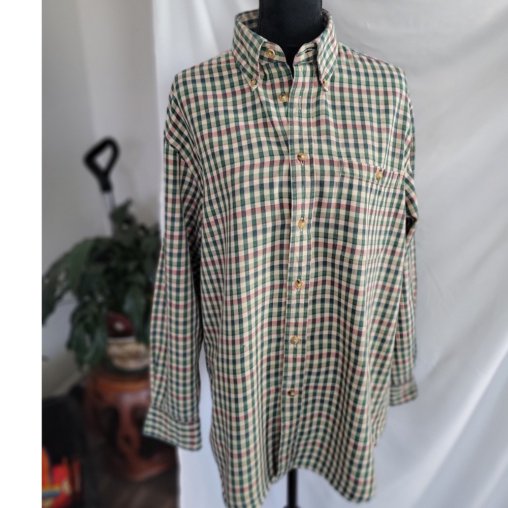 Orvis Mens Green Tattersall Check Long Sleeve Button Down‎ Cotton Shirt Size M